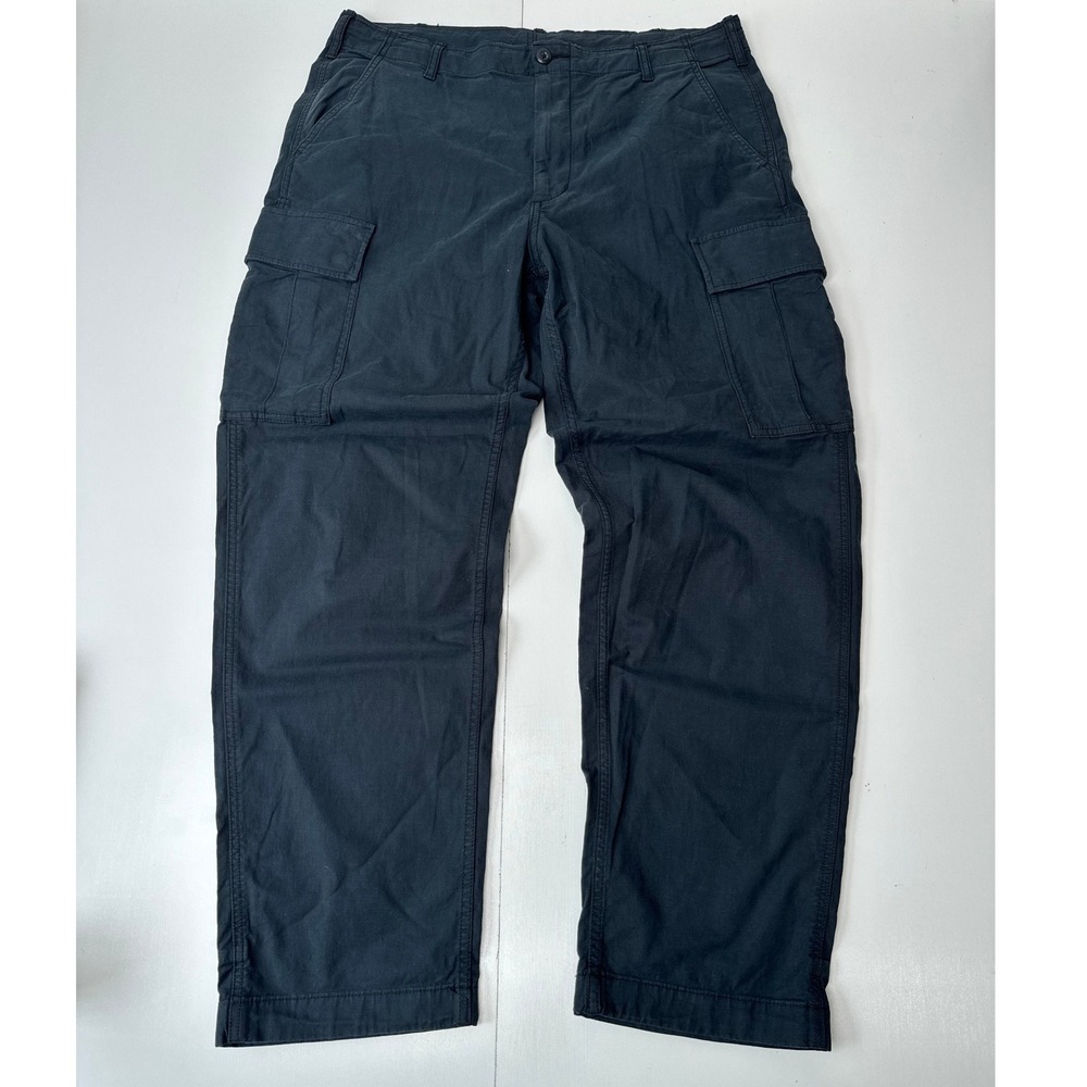 Uniqlo Mens Cargo Pants Black Cotton Stretch Straight Leg Utility Size L 33-36 - Picture 2 of 9